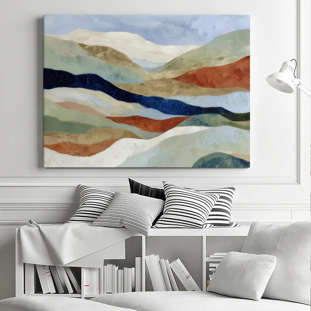 Abstract Hills In Navy And Coral Canvas Print Abstract Hills In Navy And Coral Canvas Print wall art product Chromatic Storm Studio