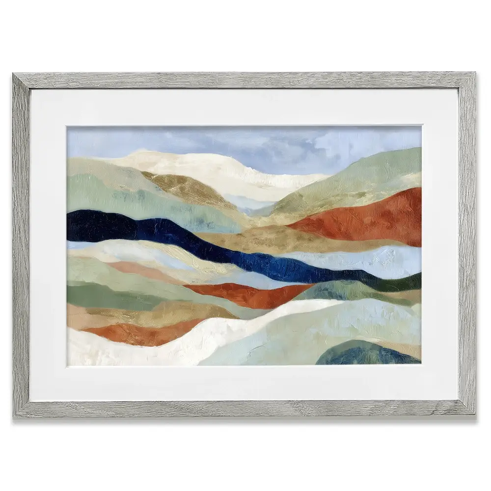 Abstract Hills In Navy And Coral Framed Art Print Abstract Hills In Navy And Coral Framed Art Print wall art product Chromatic Storm Studio