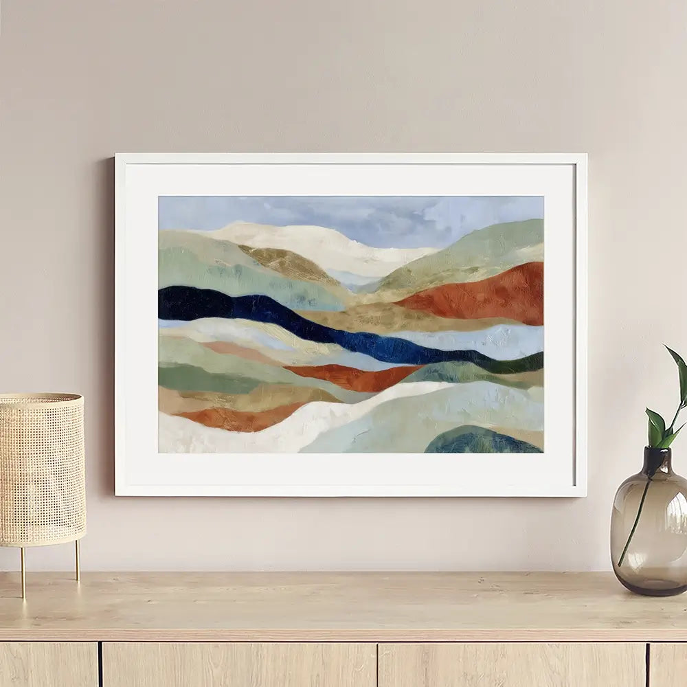 Abstract Hills In Navy And Coral Framed Art Print Abstract Hills In Navy And Coral Framed Art Print wall art product Chromatic Storm Studio