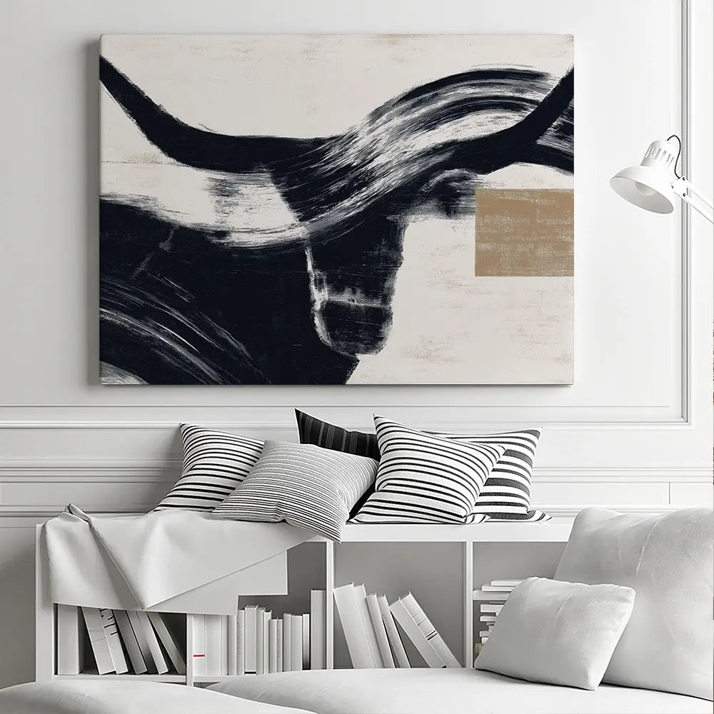 Abstract Longhorn Silhouette Canvas Print Abstract Longhorn Silhouette Canvas Print wall art product Chromatic Storm Studio