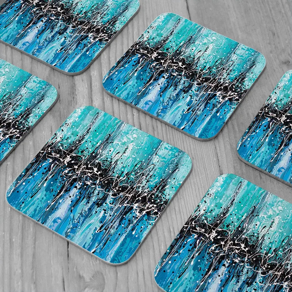 Abstract Teal Coaster Set Abstract Teal Coaster Set wall art product Art Print Shop