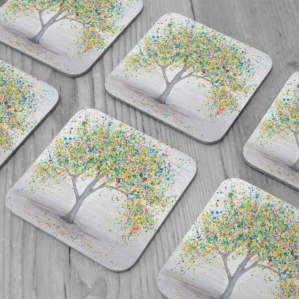 Adoring Love Coaster Set Rainbow Soul Tree Coaster Set | Rainbow Soul Tree Art Coasters wall art product Jo Gough