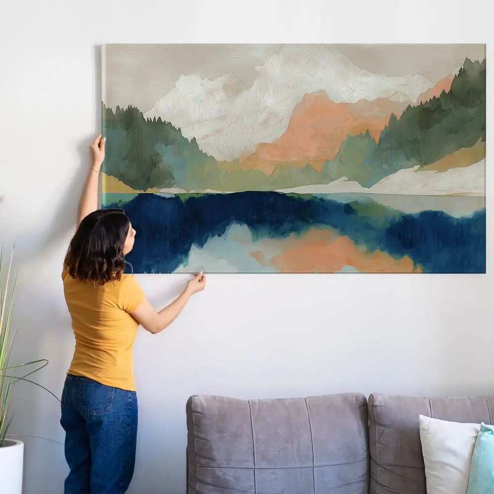 Alpine Autumn Lake Reflection Oversized Canvas Print Alpine Autumn Lake Reflection Oversized Canvas Print wall art product Chromatic Storm Studio