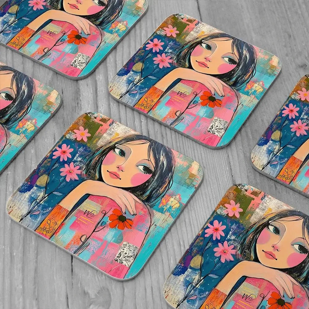 Amongst The Flowers Coaster Set Rainbow Soul Tree Coaster Set | Rainbow Soul Tree Art Coasters wall art product Tanya Ocean