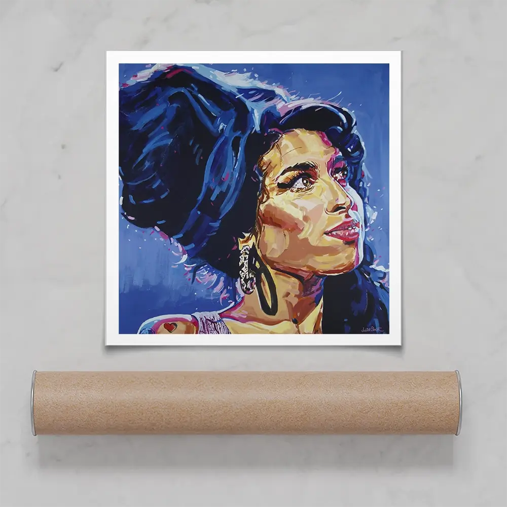 Amy Winehouse In This Blue Shade Square Art Print Amy Winehouse In This Blue Shade Square Art Print wall art product Juliet Stockton