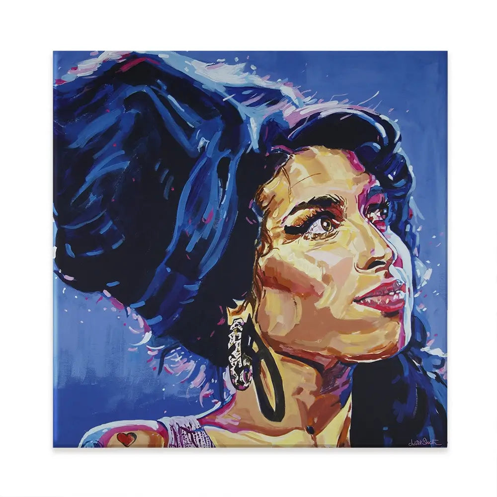 Amy Winehouse In This Blue Shade Square Canvas Print Amy Winehouse In This Blue Shade Square Canvas Print wall art product Juliet Stockton