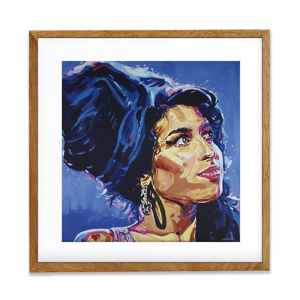 Amy Winehouse In This Blue Shade Square Framed Art Print Amy Winehouse In This Blue Shade Square Framed Art Print wall art product Juliet Stockton