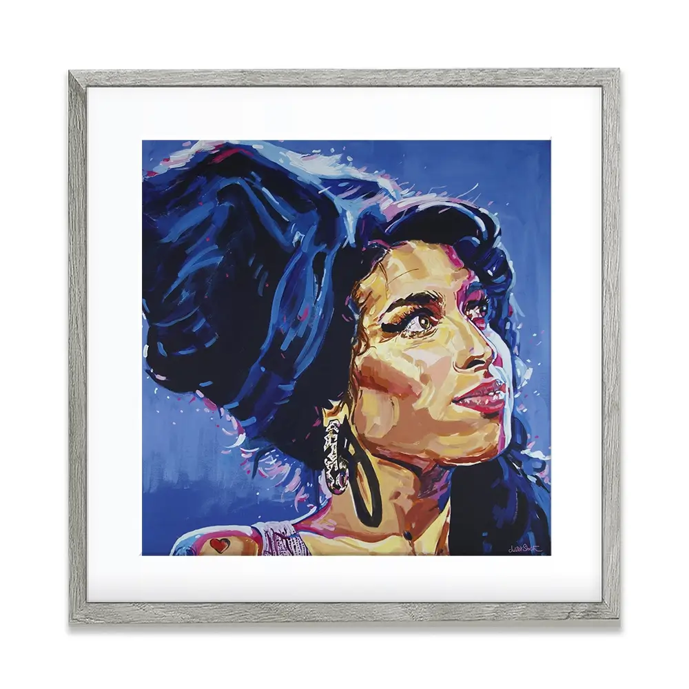 Amy Winehouse In This Blue Shade Square Framed Art Print Amy Winehouse In This Blue Shade Square Framed Art Print wall art product Juliet Stockton