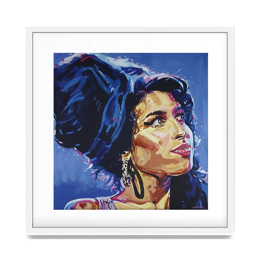Amy Winehouse In This Blue Shade Square Framed Art Print Amy Winehouse In This Blue Shade Square Framed Art Print wall art product Juliet Stockton