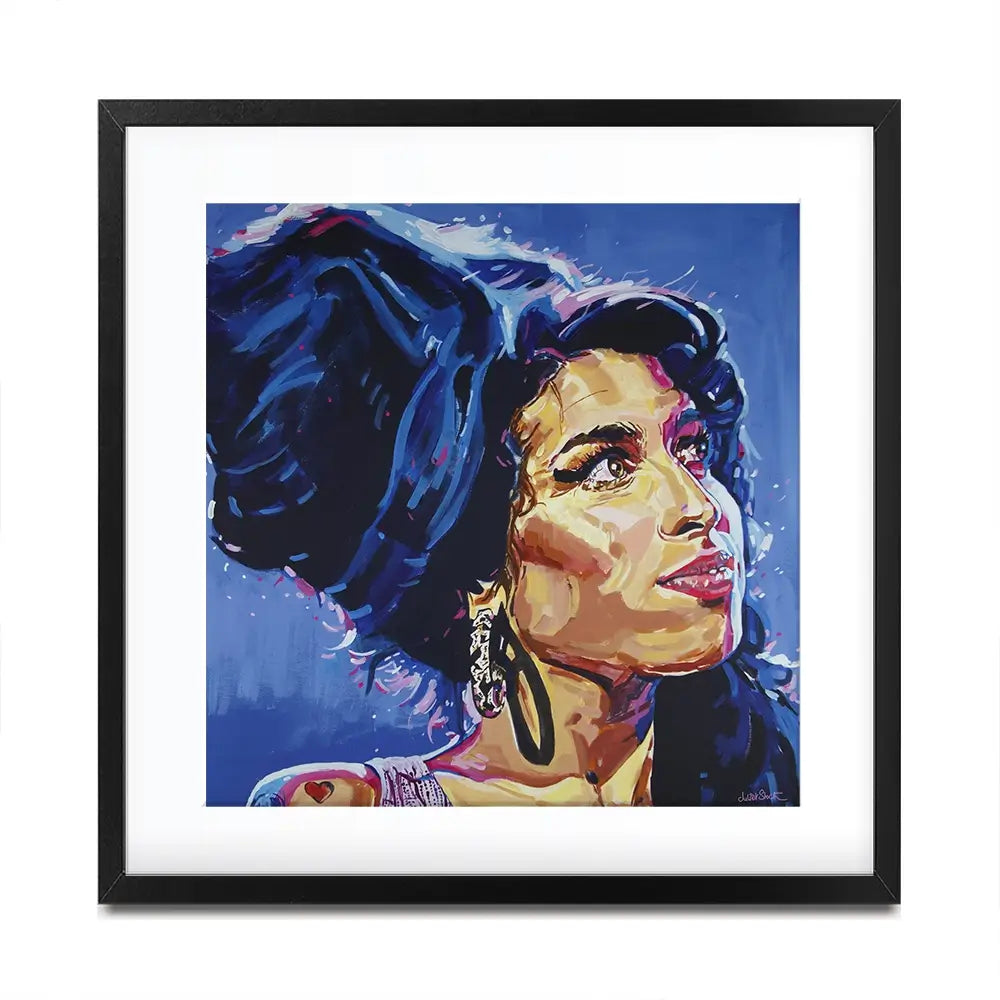 Amy Winehouse In This Blue Shade Square Framed Art Print Amy Winehouse In This Blue Shade Square Framed Art Print wall art product Juliet Stockton