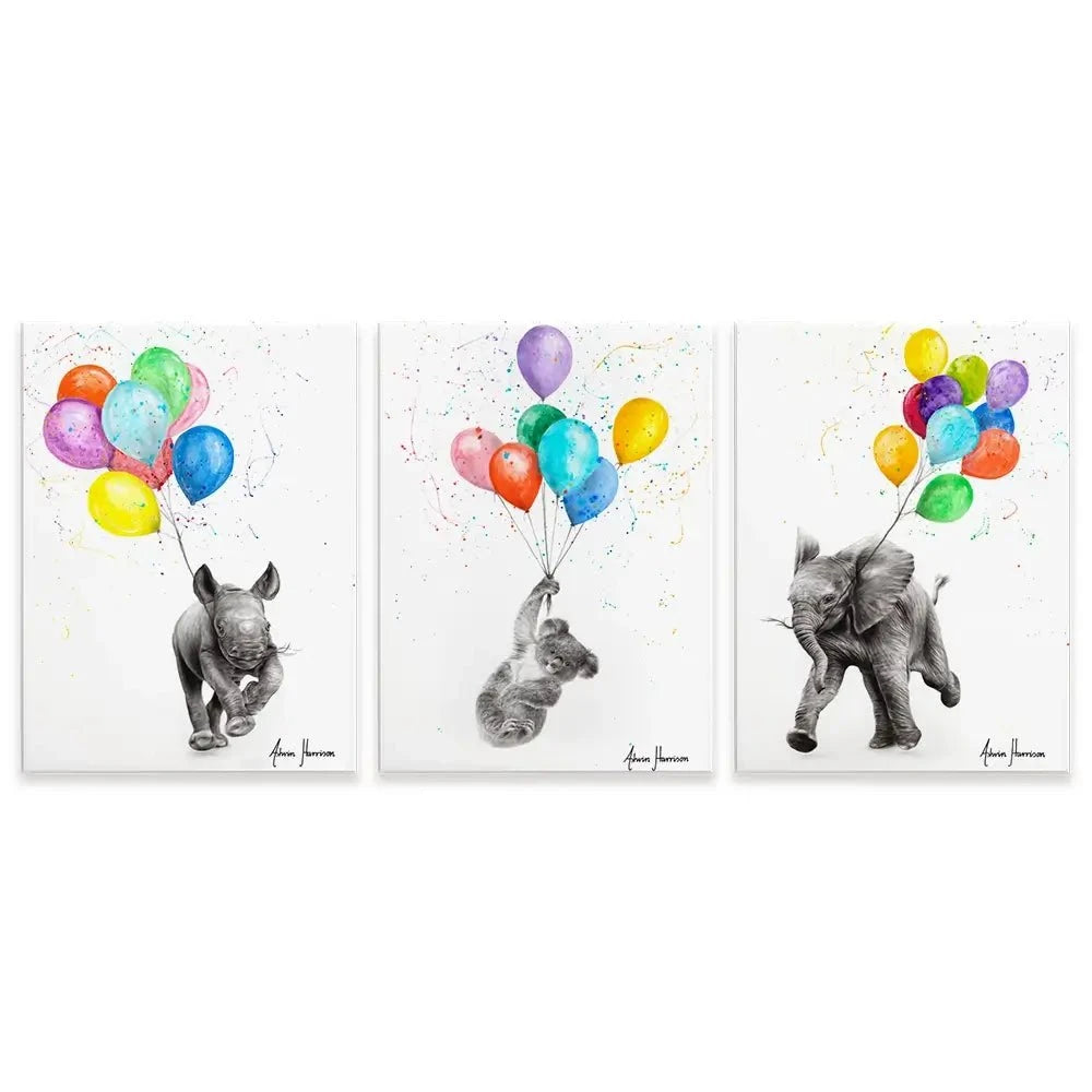 Animals With Balloons Trio Canvas Print Animals With Balloons Trio Canvas Print wall art product Ashvin Harrison