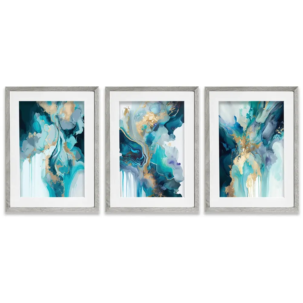 Aqua Journey Framed Art Print Trio Aqua Journey Framed Art Print Trio wall art product Art Print Shop