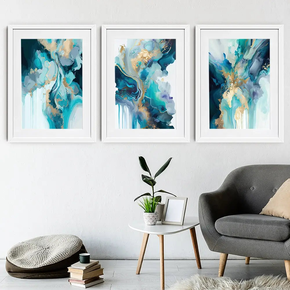 Aqua Journey Framed Art Print Trio Aqua Journey Framed Art Print Trio wall art product Art Print Shop