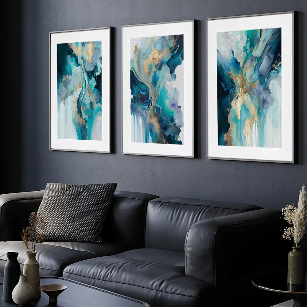 Aqua Journey Framed Art Print Trio Aqua Journey Framed Art Print Trio wall art product Art Print Shop