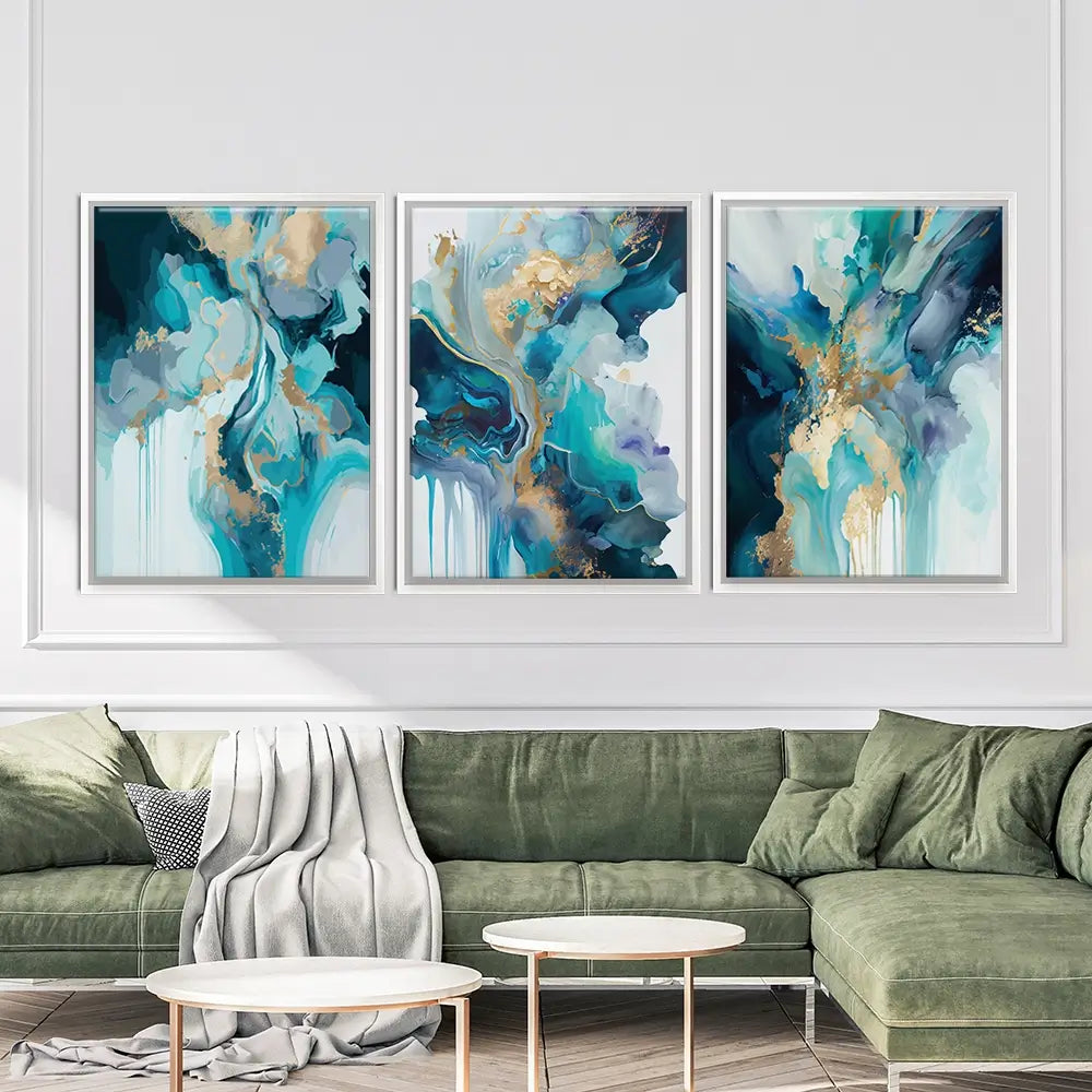 Aqua Journey Trio Canvas Print Aqua Journey Trio Canvas Print wall art product Art Print Shop