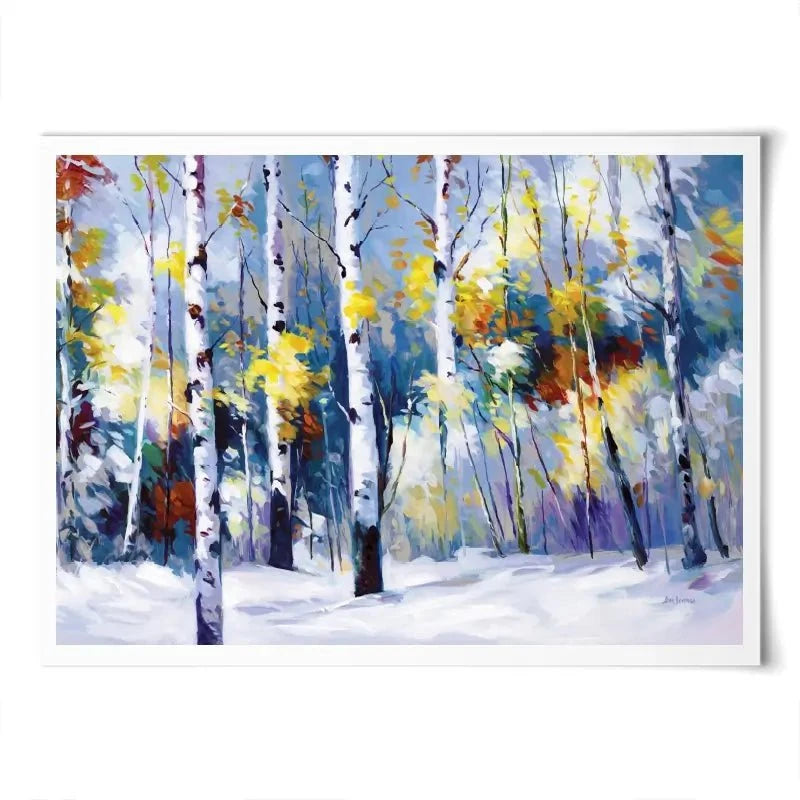 Autumn Birch Trees In Snowy Forest Art Print Autumn Birch Trees In Snowy Forest Art Print wall art product Leon Devenice