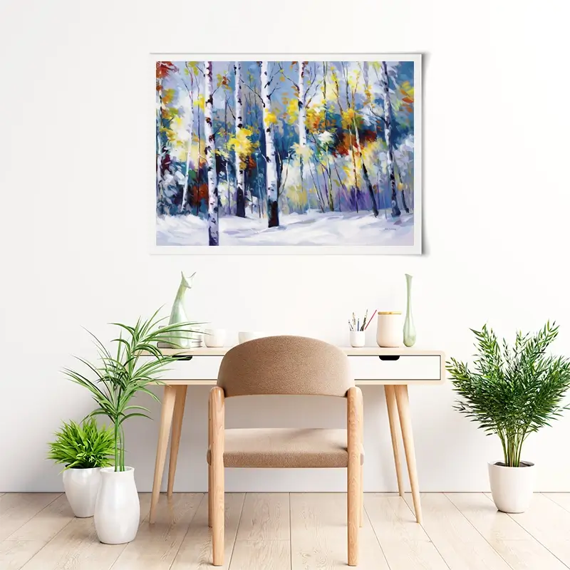 Autumn Birch Trees In Snowy Forest Art Print Autumn Birch Trees In Snowy Forest Art Print wall art product Leon Devenice