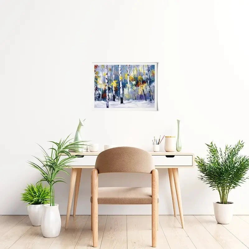 Autumn Birch Trees In Snowy Forest Art Print Autumn Birch Trees In Snowy Forest Art Print wall art product Leon Devenice