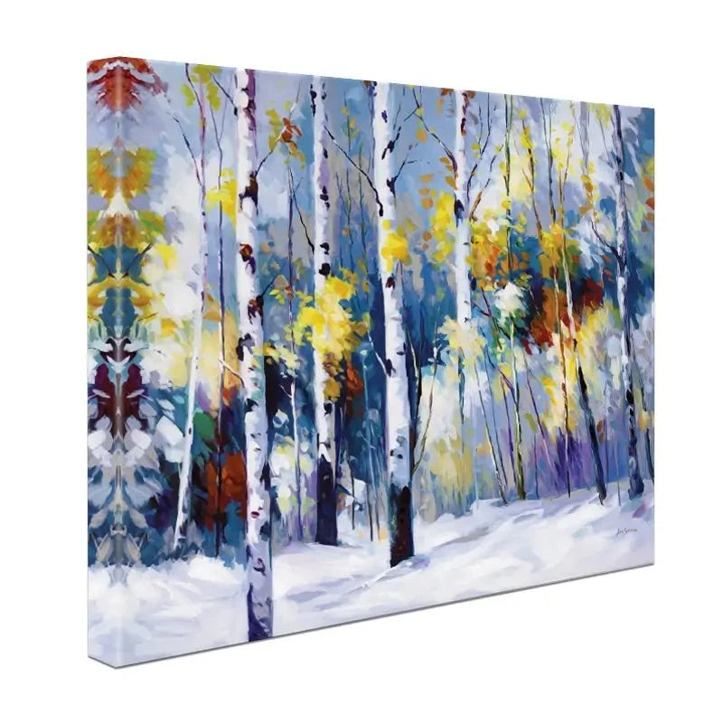 Autumn Birch Trees In Snowy Forest Canvas Print Autumn Birch Trees In Snowy Forest Canvas Print wall art product Leon Devenice