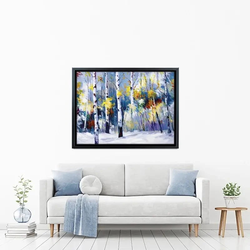 Autumn Birch Trees In Snowy Forest Canvas Print Autumn Birch Trees In Snowy Forest Canvas Print wall art product Leon Devenice