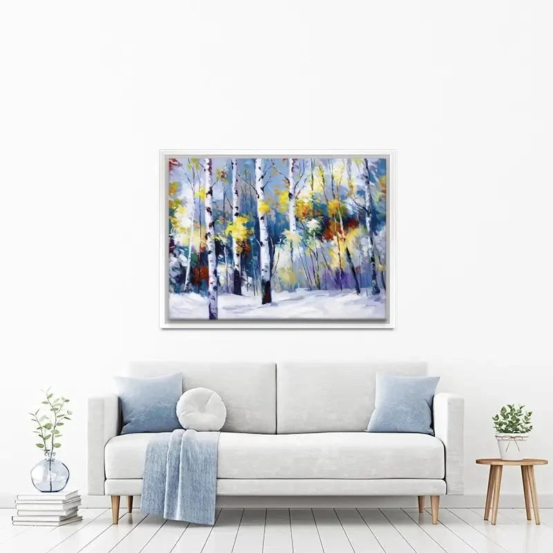 Autumn Birch Trees In Snowy Forest Canvas Print Autumn Birch Trees In Snowy Forest Canvas Print wall art product Leon Devenice