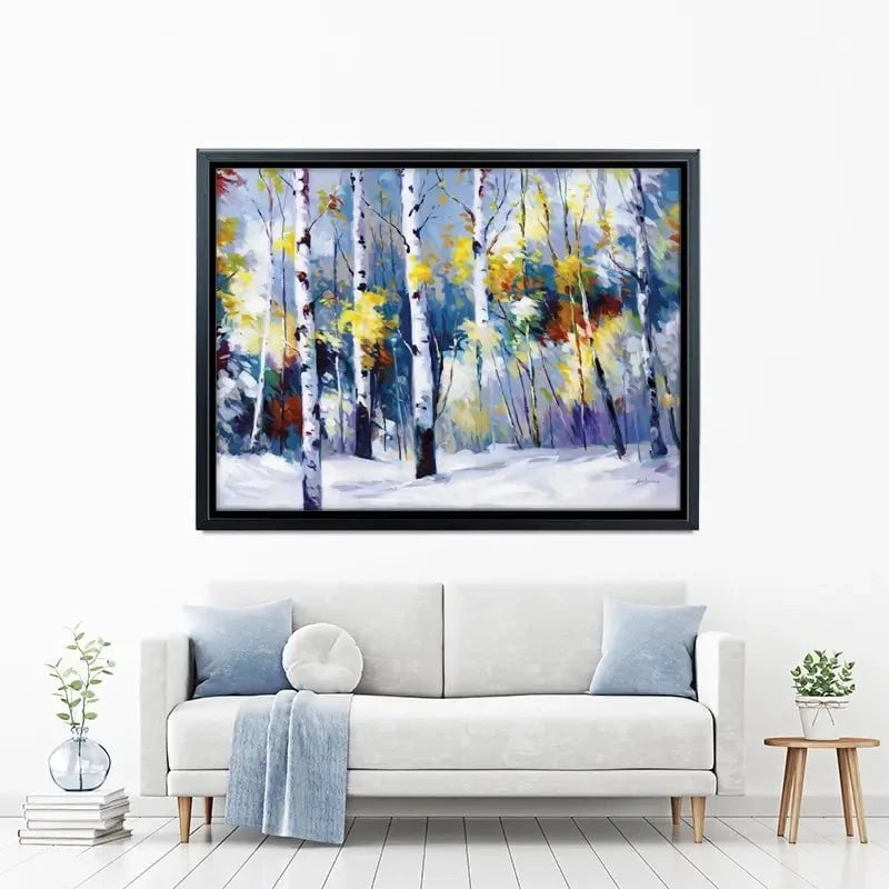 Autumn Birch Trees In Snowy Forest Canvas Print Autumn Birch Trees In Snowy Forest Canvas Print wall art product Leon Devenice