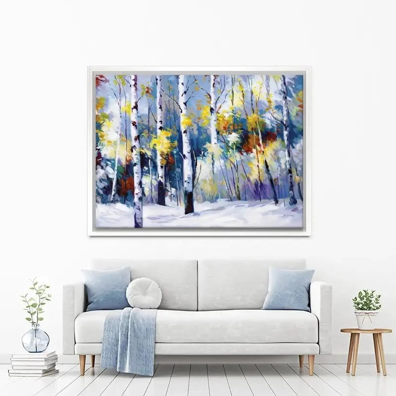 Autumn Birch Trees In Snowy Forest Canvas Print Autumn Birch Trees In Snowy Forest Canvas Print wall art product Leon Devenice