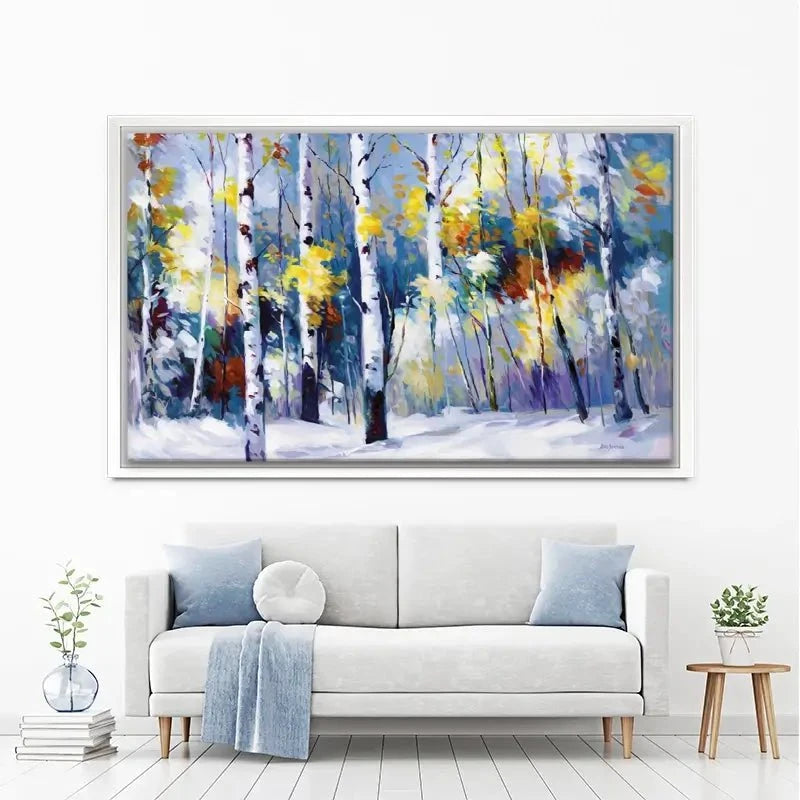 Autumn Birch Trees In Snowy Forest Canvas Print Autumn Birch Trees In Snowy Forest Canvas Print wall art product Leon Devenice