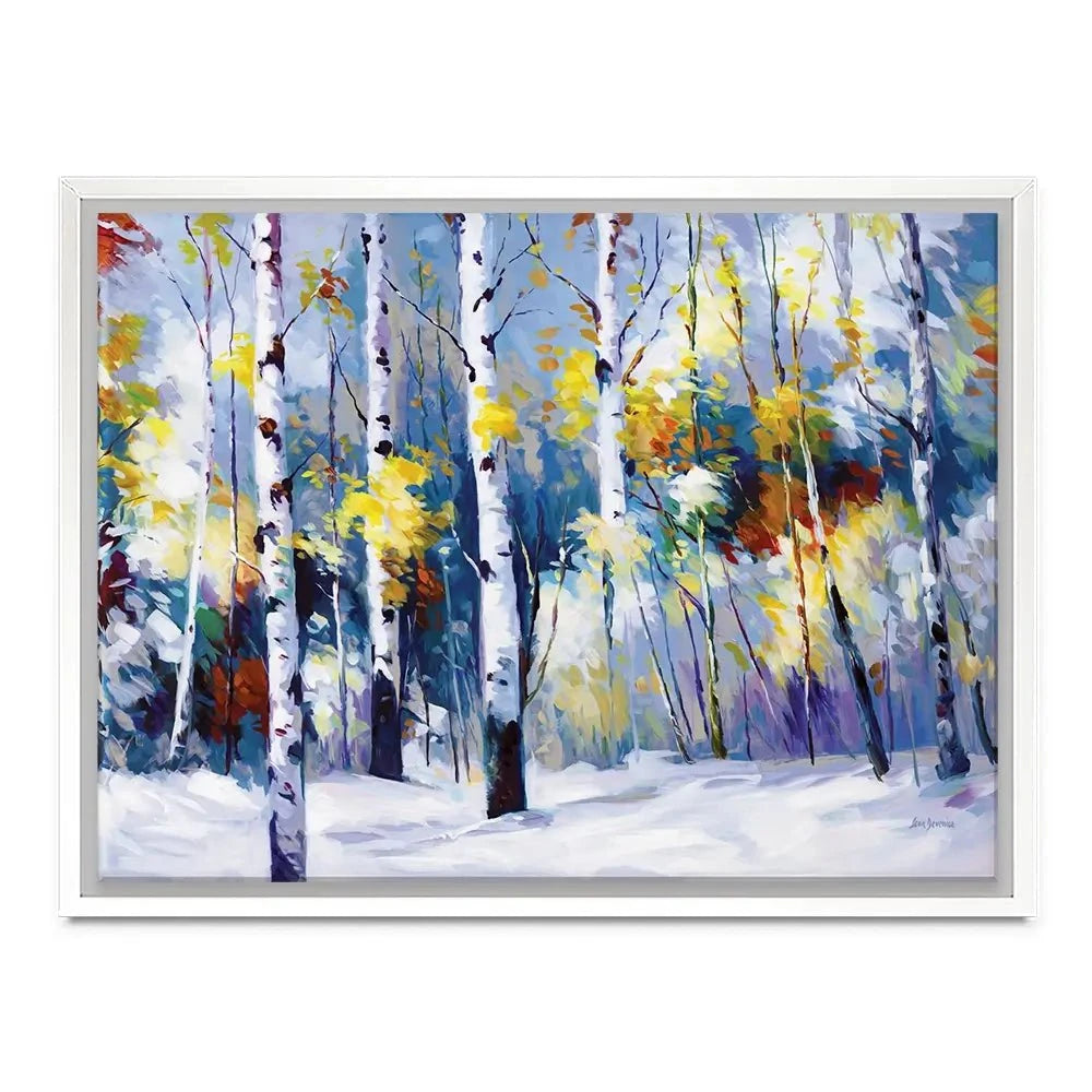 Autumn Birch Trees In Snowy Forest Canvas Print Autumn Birch Trees In Snowy Forest Canvas Print wall art product Leon Devenice
