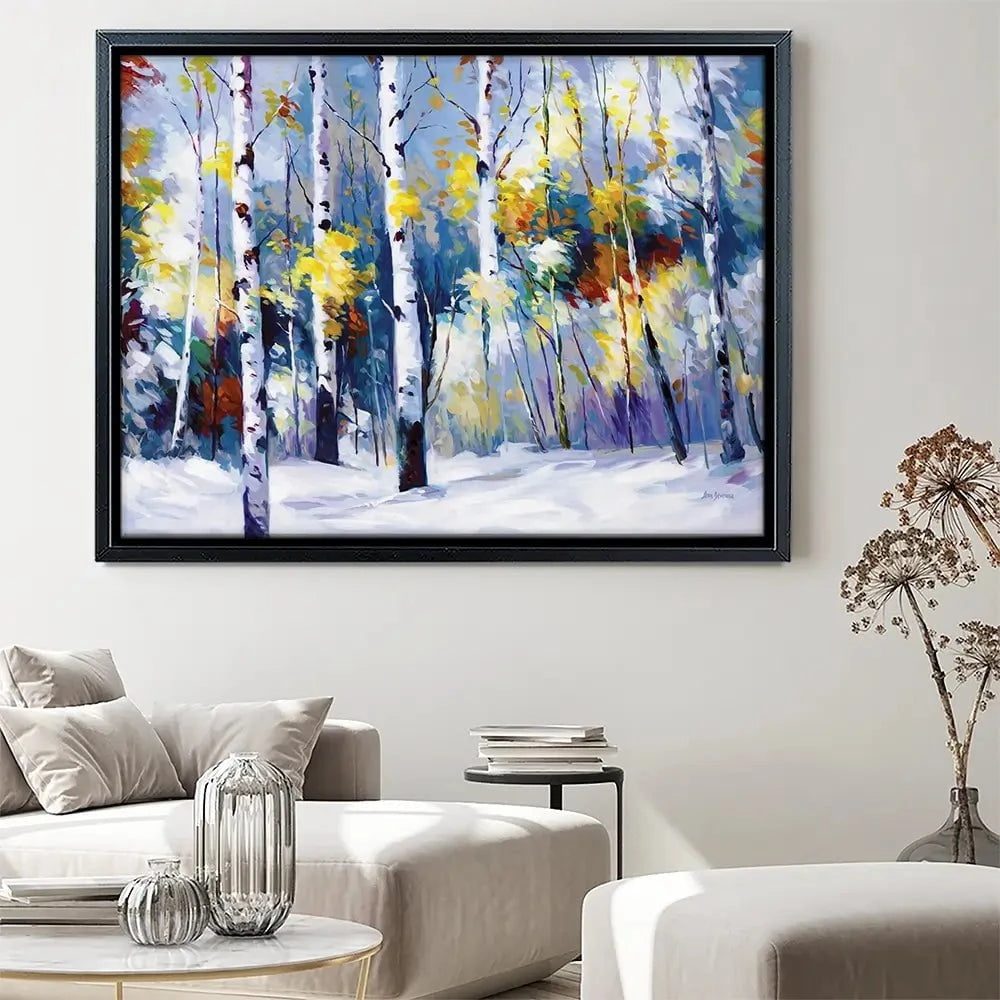 Autumn Birch Trees In Snowy Forest Canvas Print Autumn Birch Trees In Snowy Forest Canvas Print wall art product Leon Devenice