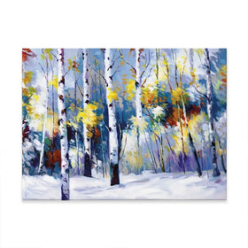 Autumn Birch Trees In Snowy Forest Canvas Print Autumn Birch Trees In Snowy Forest Canvas Print wall art product Leon Devenice