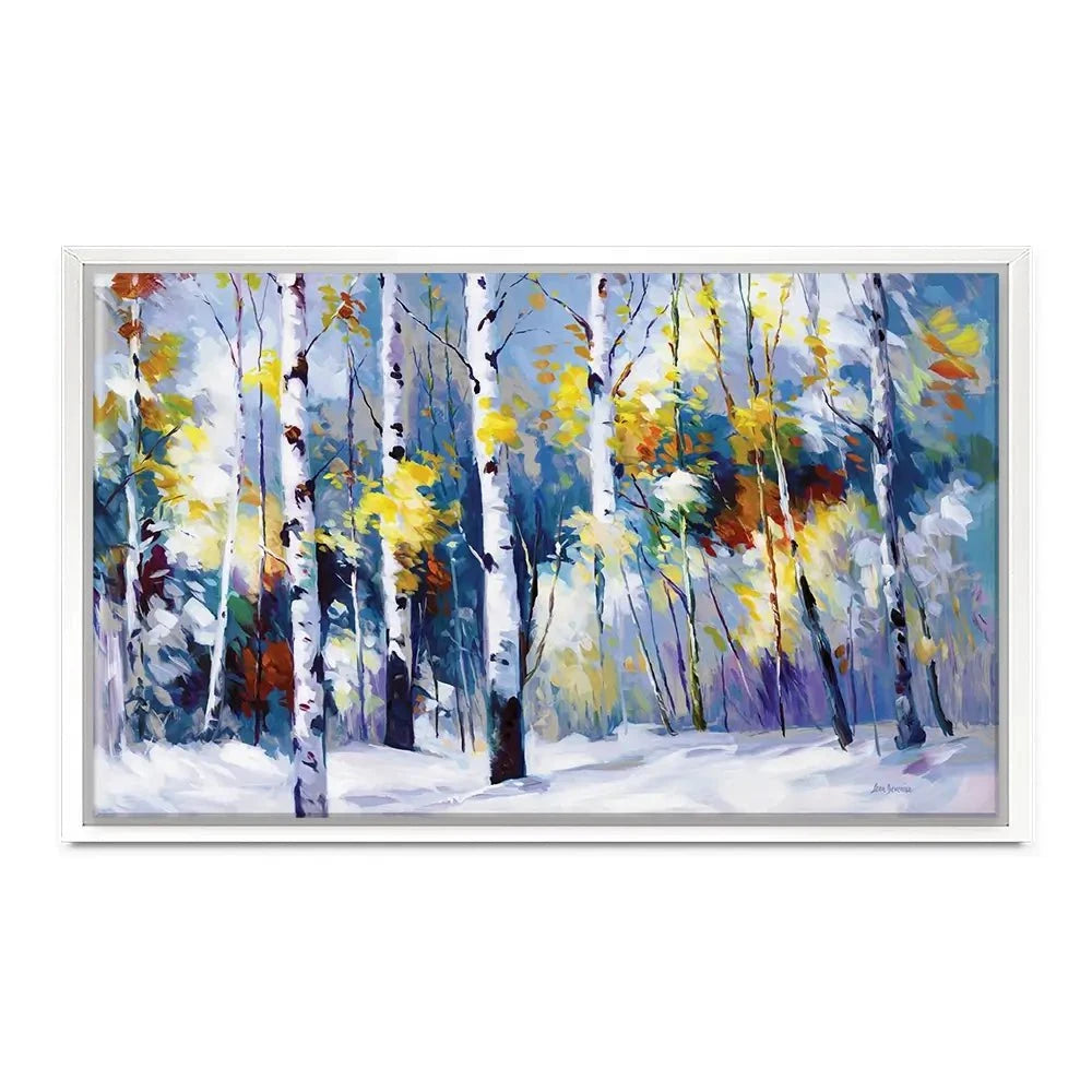 Autumn Birch Trees In Snowy Forest Canvas Print Autumn Birch Trees In Snowy Forest Canvas Print wall art product Leon Devenice