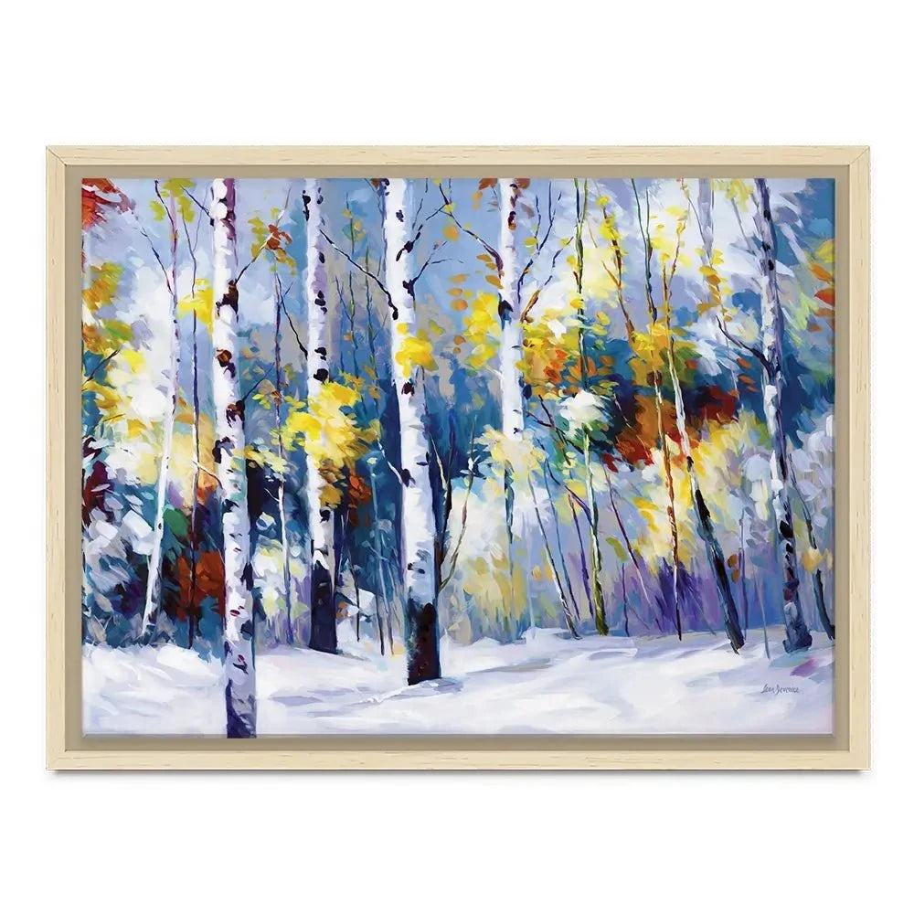 Autumn Birch Trees In Snowy Forest Canvas Print Autumn Birch Trees In Snowy Forest Canvas Print wall art product Leon Devenice