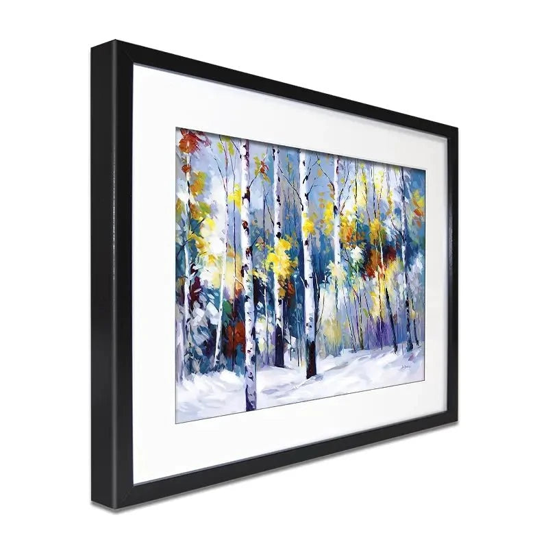 Autumn Birch Trees In Snowy Forest Framed Art Print Autumn Birch Trees In Snowy Forest Framed Art Print wall art product Leon Devenice