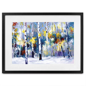 Autumn Birch Trees In Snowy Forest Framed Art Print Autumn Birch Trees In Snowy Forest Framed Art Print wall art product Leon Devenice