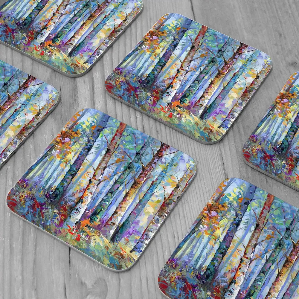 Autumn Birches Coaster Set Autumn Birches Coaster Set wall art product Art Print Shop
