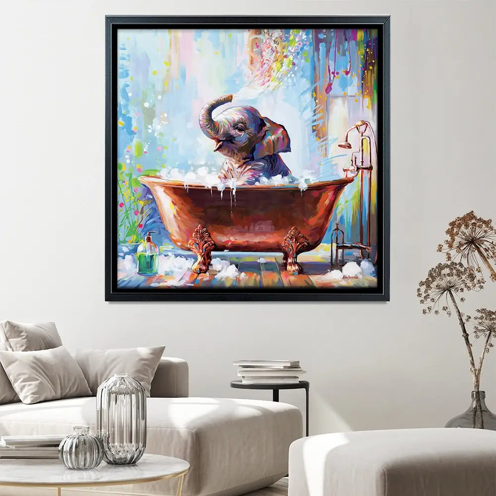 Baby Elephant In Bathtub Canvas Print Baby Elephant In Bathtub Canvas Print wall art product Leon Devenice