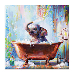 Baby Elephant In Bathtub Canvas Print wall art product Leon Devenice