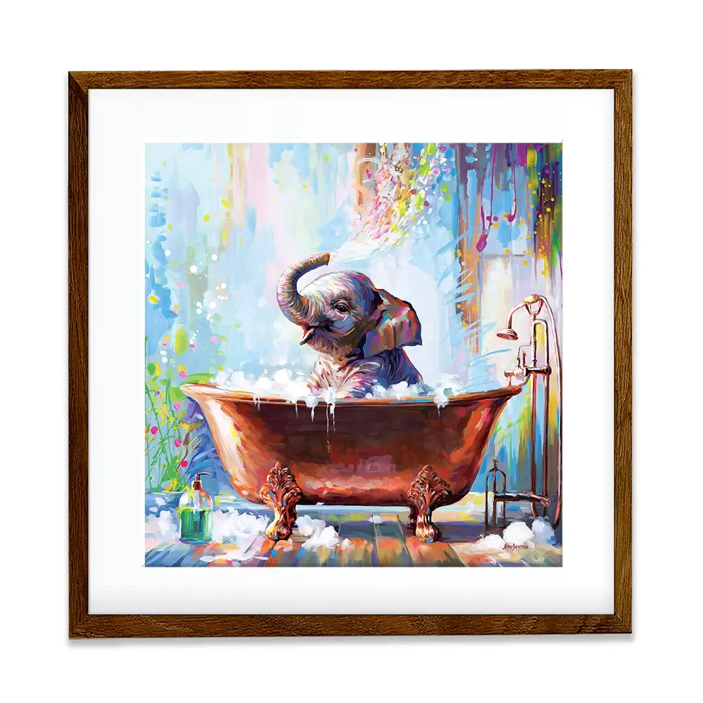 Baby Elephant In Bathtub Square Framed Art Print Baby Elephant In Bathtub Square Framed Art Print wall art product Leon Devenice