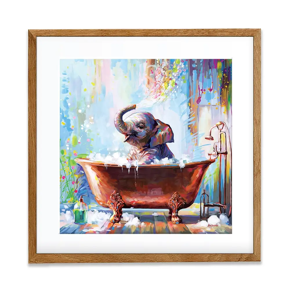 Baby Elephant In Bathtub Square Framed Art Print Baby Elephant In Bathtub Square Framed Art Print wall art product Leon Devenice
