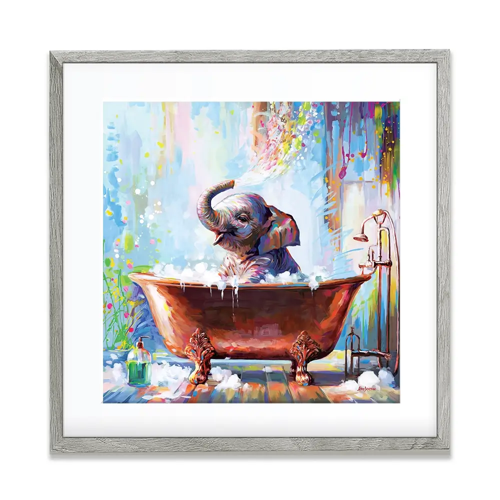 Baby Elephant In Bathtub Square Framed Art Print Baby Elephant In Bathtub Square Framed Art Print wall art product Leon Devenice