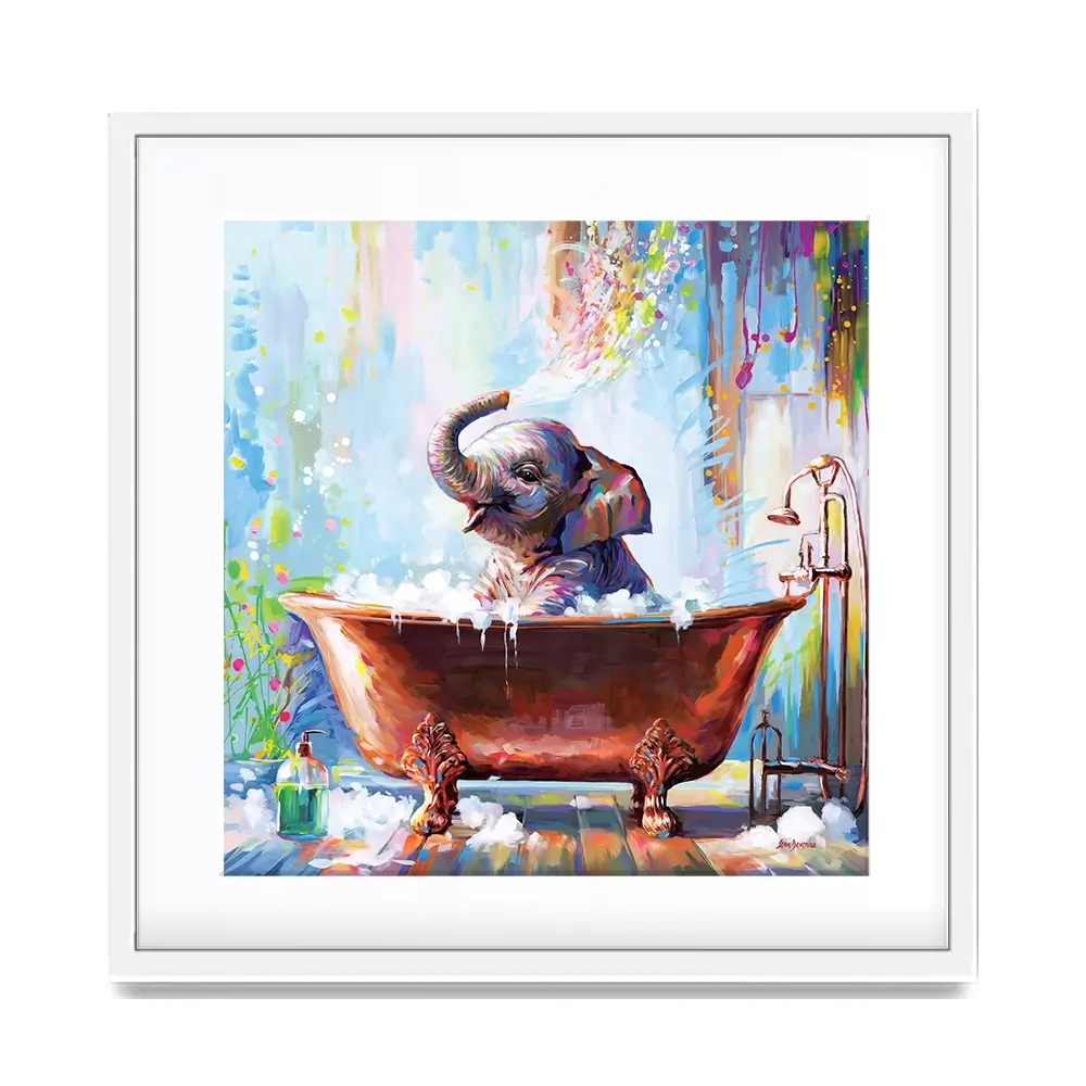 Baby Elephant In Bathtub Square Framed Art Print Baby Elephant In Bathtub Square Framed Art Print wall art product Leon Devenice