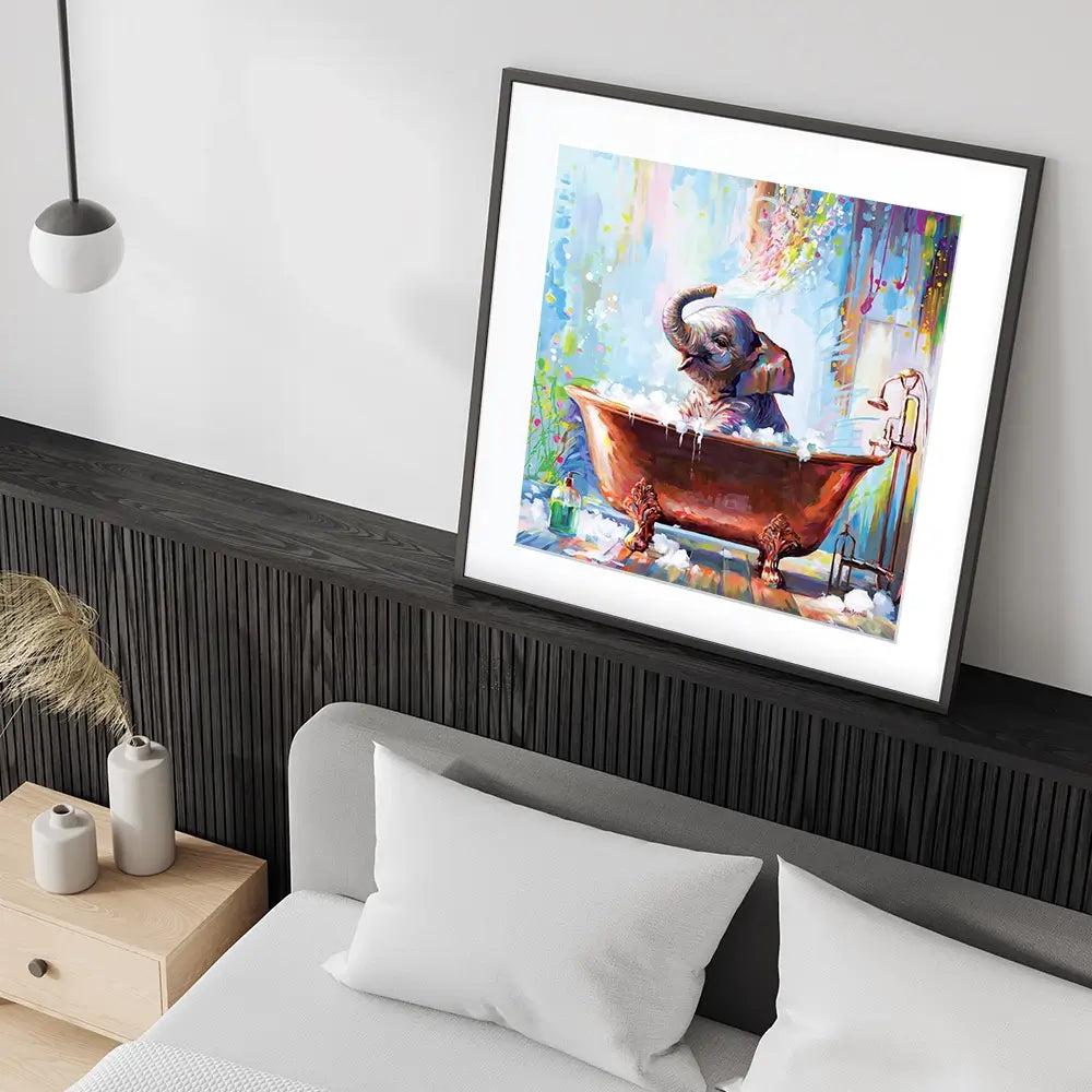 Baby Elephant In Bathtub Square Framed Art Print Baby Elephant In Bathtub Square Framed Art Print wall art product Leon Devenice