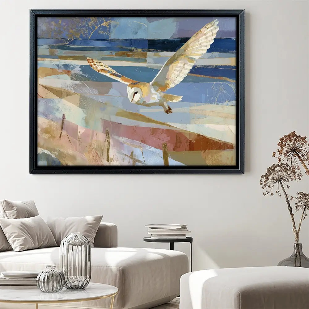 Barn Owl Gliding Over Countryside Canvas Print Barn Owl Gliding Over Countryside Canvas Print wall art product Chromatic Storm Studio