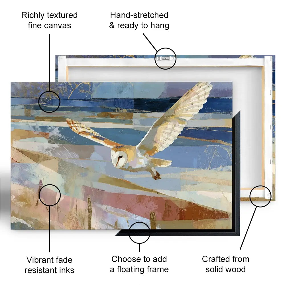 Barn Owl Gliding Over Countryside Canvas Print Barn Owl Gliding Over Countryside Canvas Print wall art product Chromatic Storm Studio