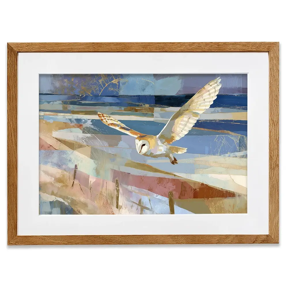 Barn Owl Gliding Over Countryside Framed Art Print Barn Owl Gliding Over Countryside Framed Art Print wall art product Chromatic Storm Studio