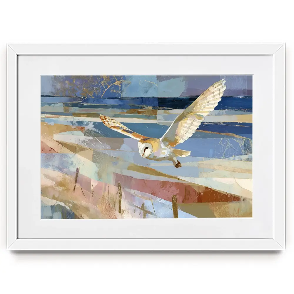 Barn Owl Gliding Over Countryside Framed Art Print Barn Owl Gliding Over Countryside Framed Art Print wall art product Chromatic Storm Studio