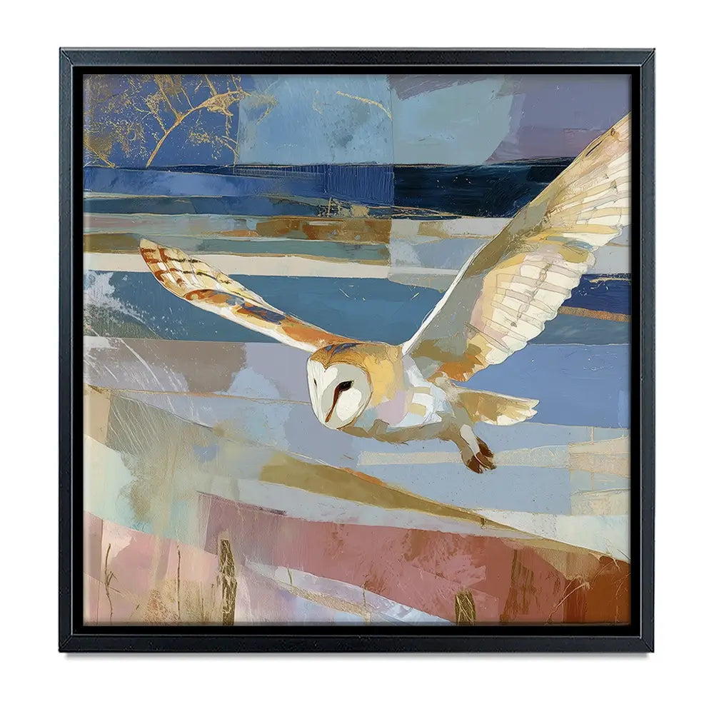 Barn Owl Gliding Over Countryside Oversized Canvas Print Barn Owl Gliding Over Countryside Oversized Canvas Print wall art product Chromatic Storm Studio