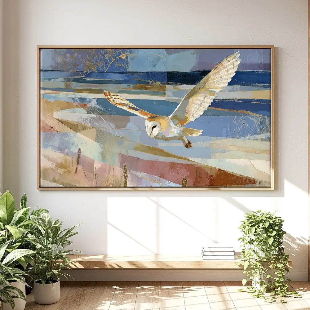 Barn Owl Gliding Over Countryside Oversized Canvas Print Barn Owl Gliding Over Countryside Oversized Canvas Print wall art product Chromatic Storm Studio