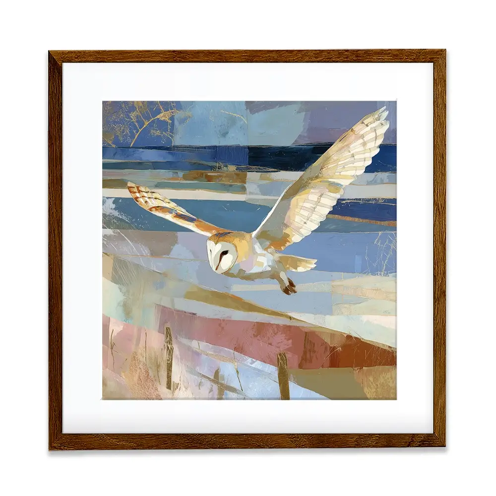 Barn Owl Gliding Over Countryside Square Framed Art Print Barn Owl Gliding Over Countryside Square Framed Art Print wall art product Chromatic Storm Studio